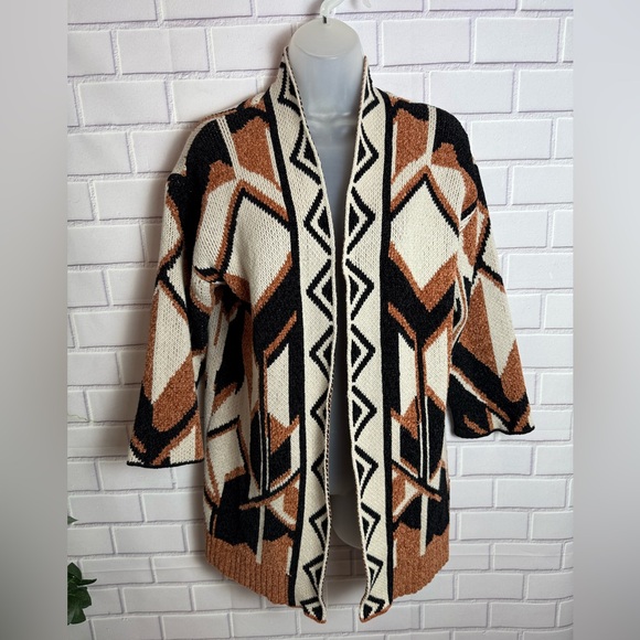 Marled Geometric Black and Brown Cardigan/size S - Picture 1 of 9